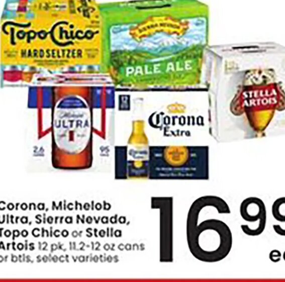 Corona, Michelob Ultra, Sierra Nevada, Topo Chico or Stella Artois at Albertsons