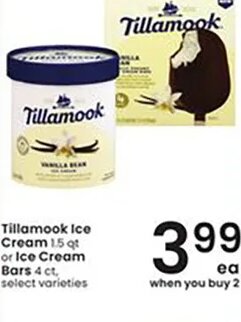 Tillamook Ice Cream or Ice Cream Bars at Albertsons