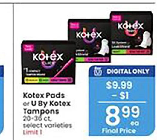 Kotex Pads or U By Kotex Tampons