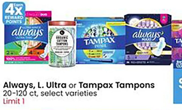 Always, L. Ultra or Tampax Tampons