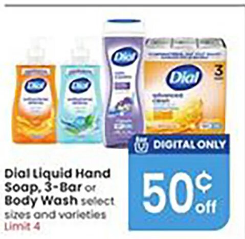 Dial Liquid Hand Soap, 3-Bar or Body Wash
