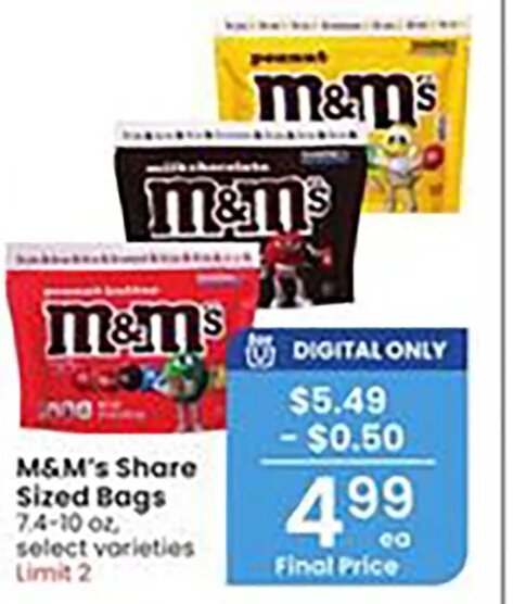 M&M's Share Sized Bags at Albertsons