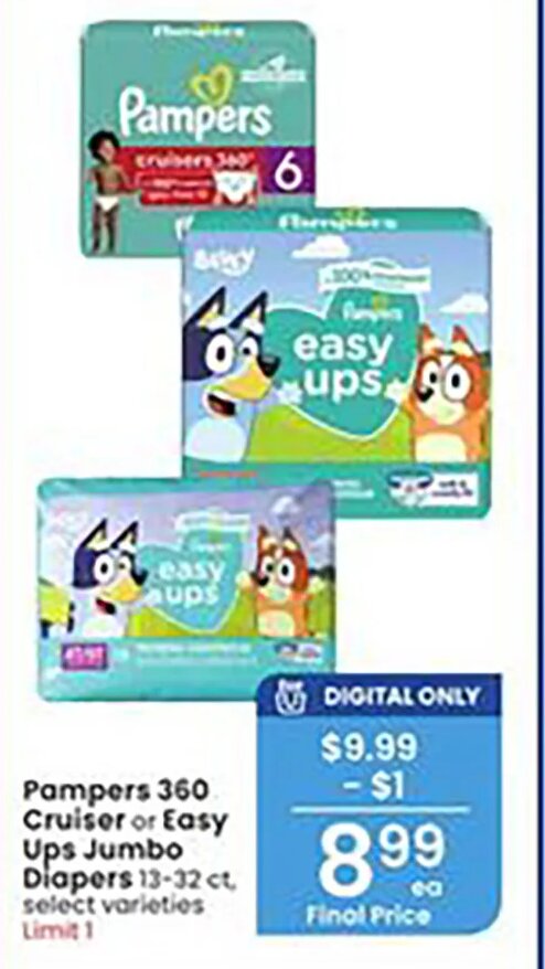 Pampers 360 Cruiser or Easy Ups Jumbo at Albertsons