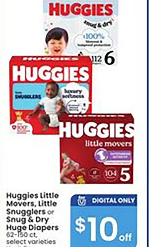 Huggies Little Movers, Little Snugglers or Snug & Dry Huge Diapers