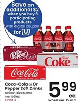 Coca-Cola or Dr Pepper Soft Drinks at Albertsons