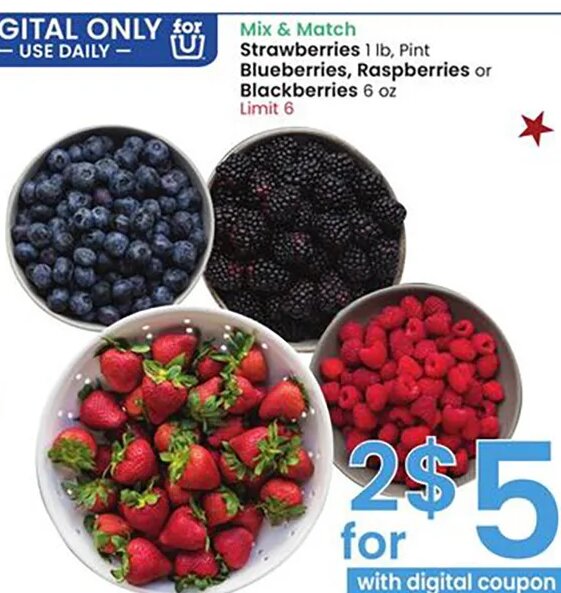Strawberries, Blueberries, Raspberries or Blackberries