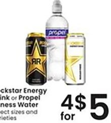 Rockstar Energy Drink or Propel Fitness Water at Albertsons
