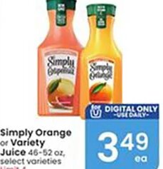 Simply Orange or Variety Juice at Albertsons