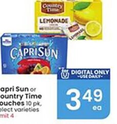 Capri Sun or Country Time Pouches at Albertsons