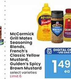 McCormick Grill Mates Seasoning Blends / French's Classic Yellow Mustard / Gulden's Spicy Brown Mustard