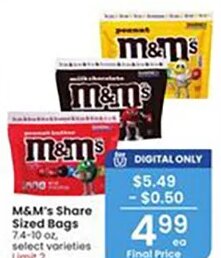 M&M's Share Sized Bags at Albertsons