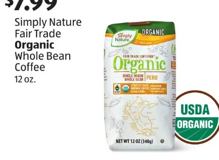 Simply Nature Fair Trade Organic Whole Bean Coffee at ALDI