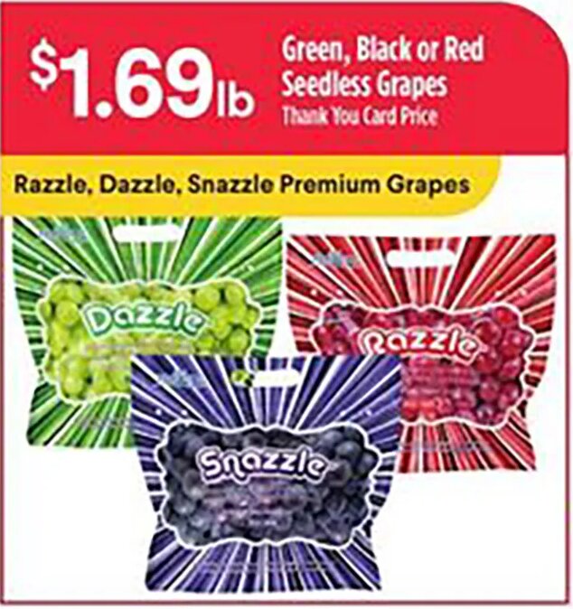 Green, Black or Red Seedless Grapes