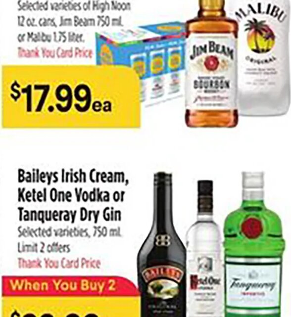 8-Pack High Noon Hard Seltzer, Jim Beam Bourbon Whiskey or Malibu Rum at Bashas'