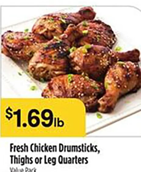 Fresh Chicken Drumsticks, Thighs or Leg Quarters