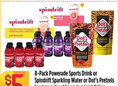 8-Pack Powerade Sports Drink or Spindrift Sparkling Water or Dot's Pretzels