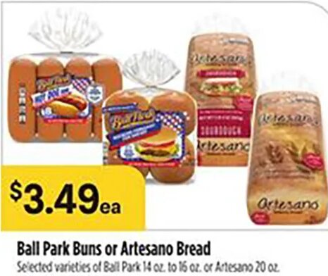 Ball Park Buns or Artesano Bread at Bashas'