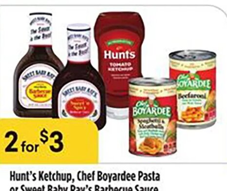 Hunt's Ketchup, Chef Boyardee Pasta or Sweet Baby Ray's Barbecue Sauce at Bashas'
