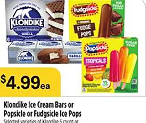 Klondike Ice Cream Bars or Popsicle or Fudgsicle Ice Pops
