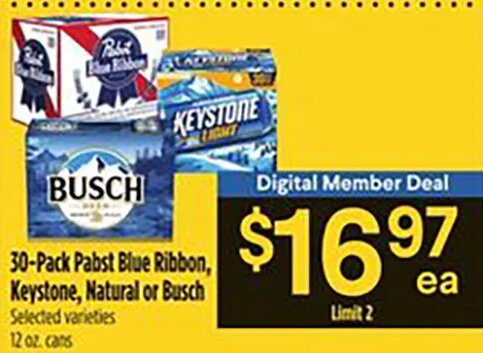 Pabst Blue Ribbon, Keystone, Natural or Busch at Bashas'