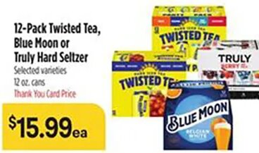 12-Pack Twisted Tea, Blue Moon or Truly Hard Seltzer at Bashas'