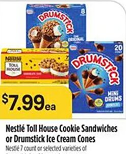 Nestlé Toll House Cookie Sandwiches or Drumstick Ice Cream Cones at Bashas'