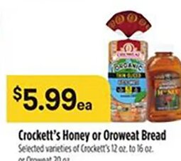 Crockett's Honey or Oroweat Bread at Bashas'