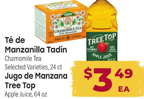 Té de Manzanilla Tadín / Jugo de Manzana Tree Top