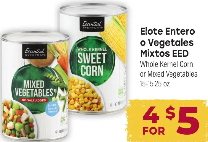 Elote Entero o Vegetales Mixtos EED