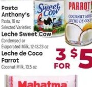 Pasta Anthony's / Leche Sweet Cow / Leche de Coco Parrot at Cardenas Markets