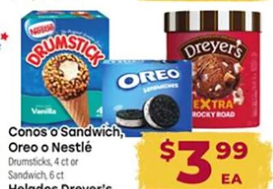 Conos o Sandwich, Oreo o Nestlé Helados Dreyer's at Cardenas Markets