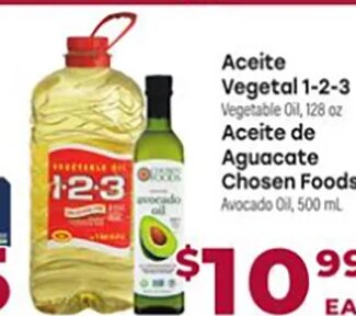 Aceite Vegetal 1-2-3 / Aceite de Aguacate Chosen Foods