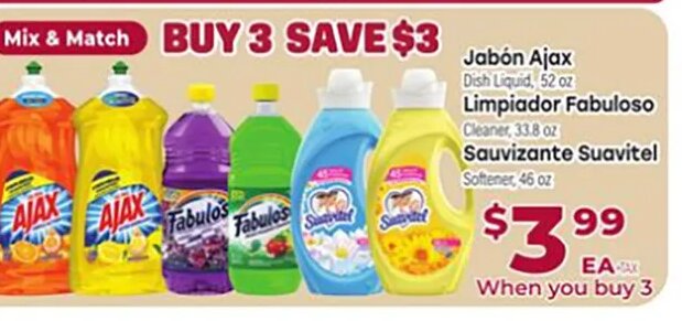 Jabón Ajax / Limpiador Fabuloso / Suavizante Suavitel