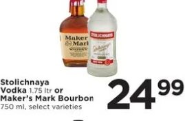 Stolichnaya Vodka or Maker's Mark Bourbon
