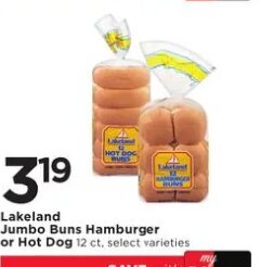 Lakeland Jumbo Buns Hamburger or Hot Dog