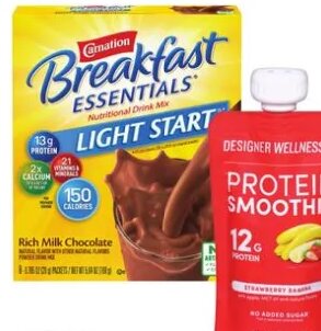 Carnation Breakfast Essentials Powder Drink Mix or Designer Protein Smoothie