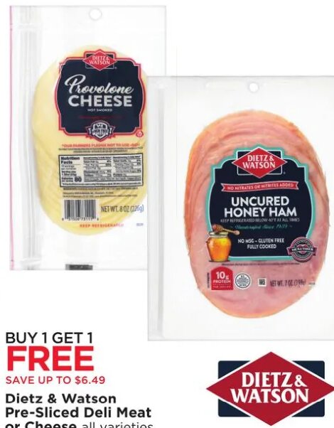Dietz & Watson Pre-Sliced Deli Meat or Cheese