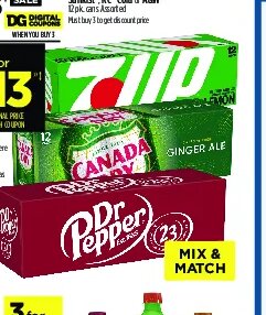 Dr Pepper, Canada Dry, 7UP, Sunkist, RC Cola & A&W at Dollar General