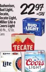 Budweiser, Bud Light, Tecate, Tecate Light, Miller Lite o Coors Light at El Super