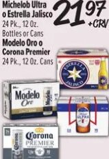 Michelob Ultra o Estrella Jalisco, Modelo Oro o Corona Premier