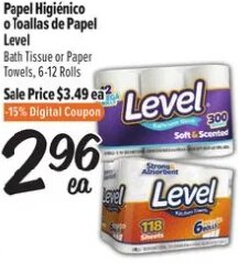 Papel Higiénico o Toallas de Papel Level at El Super