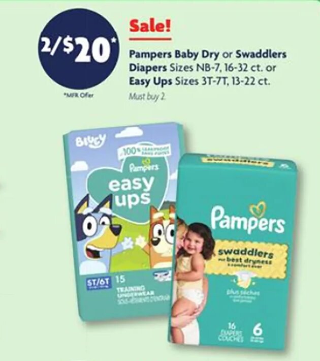 Pampers Baby Dry or Swaddlers Diapers / Easy Ups at Family Dollar