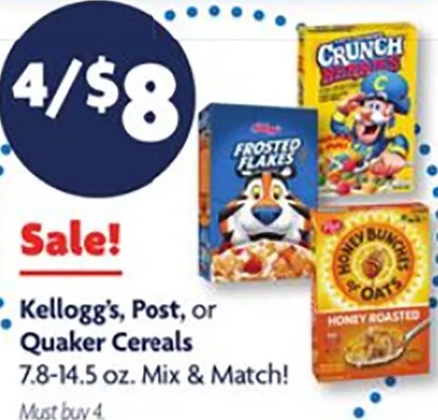 Kellogg's, Post, or Quaker Cereals at Family Dollar