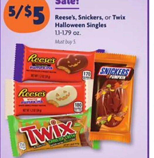 Reese's, Snickers, or Twix Halloween Singles at Family Dollar