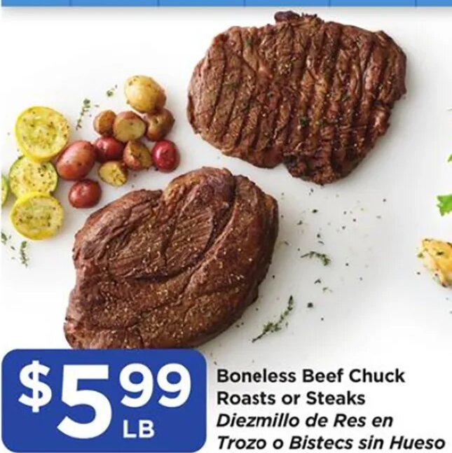 Boneless Beef Chuck Roasts or Steaks at Food 4 Less