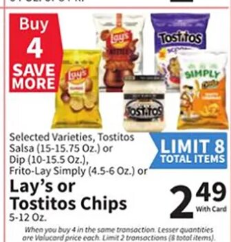 Lay's or Tostitos Chips at Food City