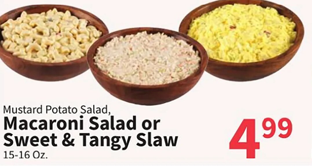 Mustard Potato Salad, Macaroni Salad or Sweet & Tangy Slaw