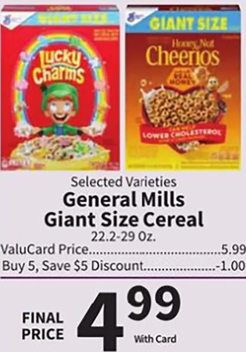 General Mills Giant Size Cereal at Food City