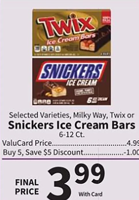 Snickers Ice Cream Bars at Food City
