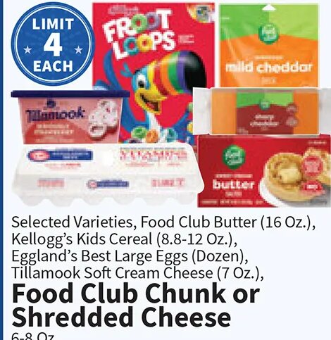 Food Club Chunk or Shredded Cheese